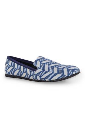 Men's Blue TPR Sole Material Printed Moccasins Slip Ons 1
