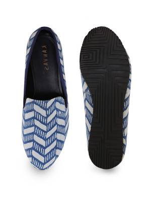 Men's Blue TPR Sole Material Printed Moccasins Slip Ons 4