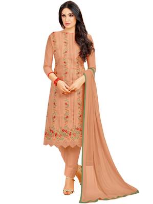 Light-Brown Resham Embroidery Pure Cotton Salwar 1