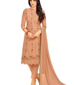 Light-Brown Resham Embroidery Pure Cotton Salwar