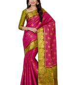 Pink woven art silk saree with blouse