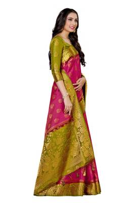 Pink woven art silk saree with blouse 3