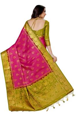 Pink woven art silk saree with blouse 4