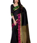 Black Woven Tussar Silk Saree With Blouse