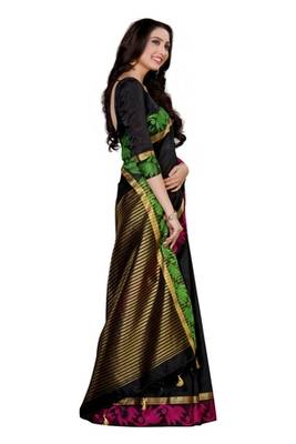 Black Woven Tussar Silk Saree With Blouse 3
