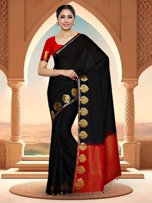 Black Woven Crepe Saree With Blouse 1