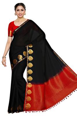 Black Woven Crepe Saree With Blouse 2