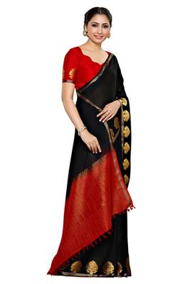 Black Woven Crepe Saree With Blouse 3