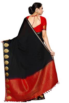 Black Woven Crepe Saree With Blouse 4