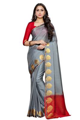 Grey woven crepe saree with blouse 1