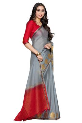 Grey woven crepe saree with blouse 3