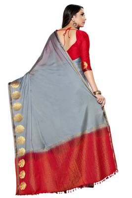 Grey woven crepe saree with blouse 4
