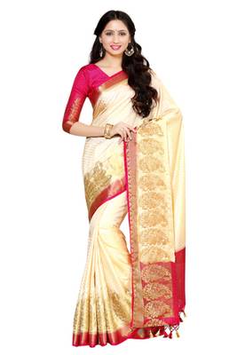 Off-White Woven Art Silk Saree With Blouse 1