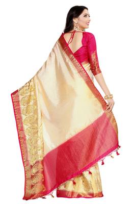 Off-White Woven Art Silk Saree With Blouse 4