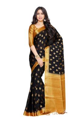 Black Woven Crepe Saree With Blouse 1