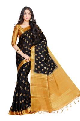 Black Woven Crepe Saree With Blouse 2