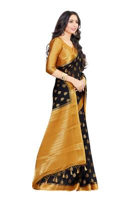 Black Woven Crepe Saree With Blouse 3