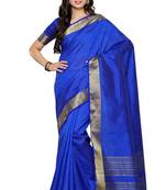 Blue Woven Crepe Saree With Blouse