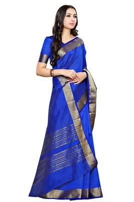 Blue Woven Crepe Saree With Blouse 3