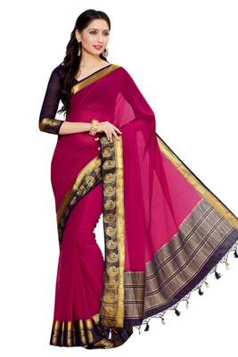 Pink Woven Chiffon Saree With Blouse 2