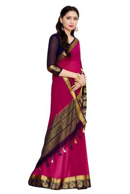 Pink Woven Chiffon Saree With Blouse 3