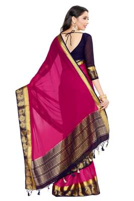 Pink Woven Chiffon Saree With Blouse 4