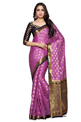 Purple Woven Saree With Blouse 1