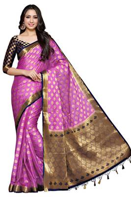 Purple Woven Saree With Blouse 2
