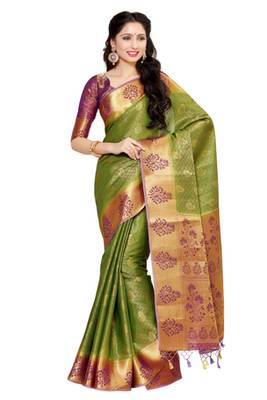 Green Woven Art Silk Saree With Blouse 1