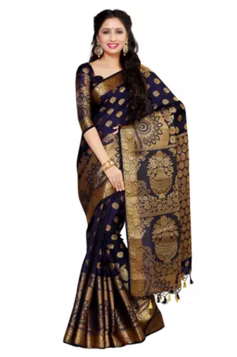 Blue Woven Art Silk Saree With Blouse
