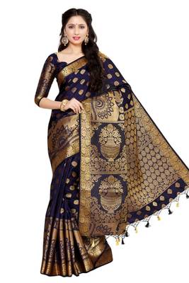 Blue Woven Art Silk Saree With Blouse 3