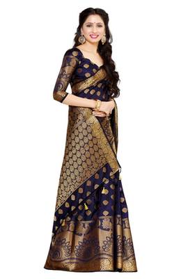 Blue Woven Art Silk Saree With Blouse 4