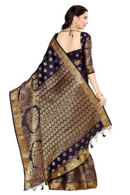 Blue Woven Art Silk Saree With Blouse 5