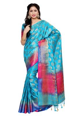 Blue Woven Art Silk Saree With Blouse 1