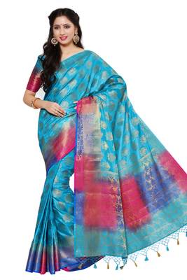 Blue Woven Art Silk Saree With Blouse 2
