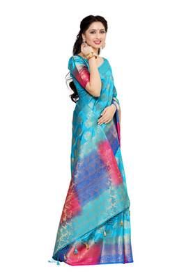 Blue Woven Art Silk Saree With Blouse 3