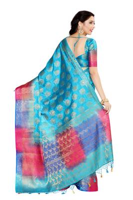 Blue Woven Art Silk Saree With Blouse 4