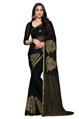 Black Embroidered Chiffon Saree With Blouse 1