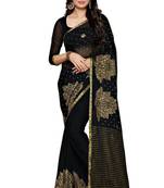 Black Embroidered Chiffon Saree With Blouse
