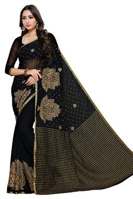Black Embroidered Chiffon Saree With Blouse 2