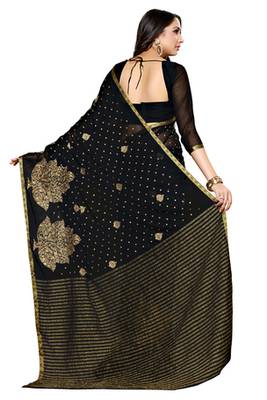 Black Embroidered Chiffon Saree With Blouse 4
