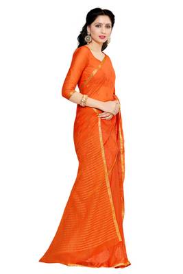Orange Embroidered Chiffon Saree With Blouse 3