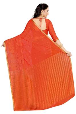 Orange Embroidered Chiffon Saree With Blouse 4