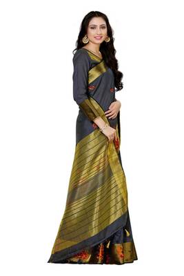 Black Embroidered Tussar Silk Saree With Blouse 3