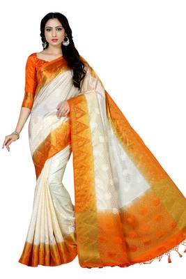 Off-White Woven Tussar Silk Saree With Blouse 2