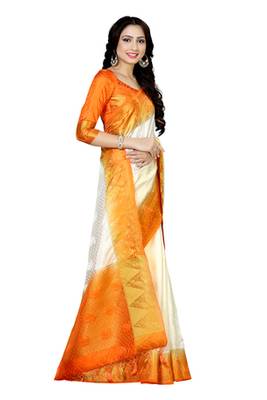 Off-White Woven Tussar Silk Saree With Blouse 3