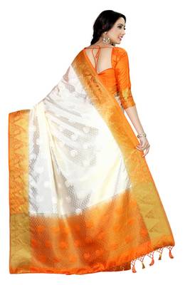 Off-White Woven Tussar Silk Saree With Blouse 4