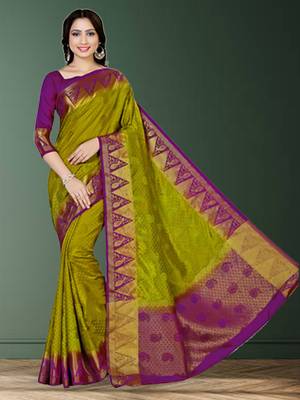 Green Woven Tussar Silk Saree With Blouse 1
