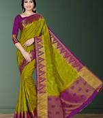 Green Woven Tussar Silk Saree With Blouse