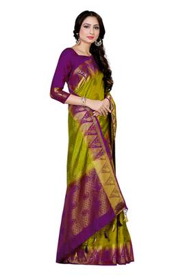 Green Woven Tussar Silk Saree With Blouse 2
